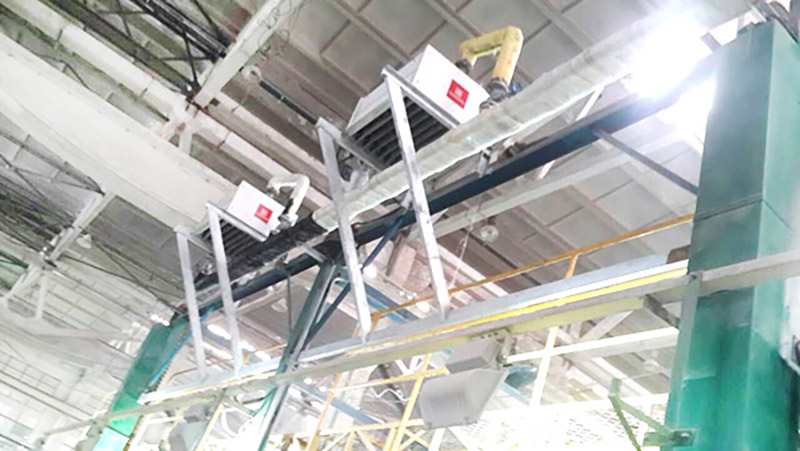 鄭州宇通客車車間應用康平高溫蒸汽頂吹暖風機